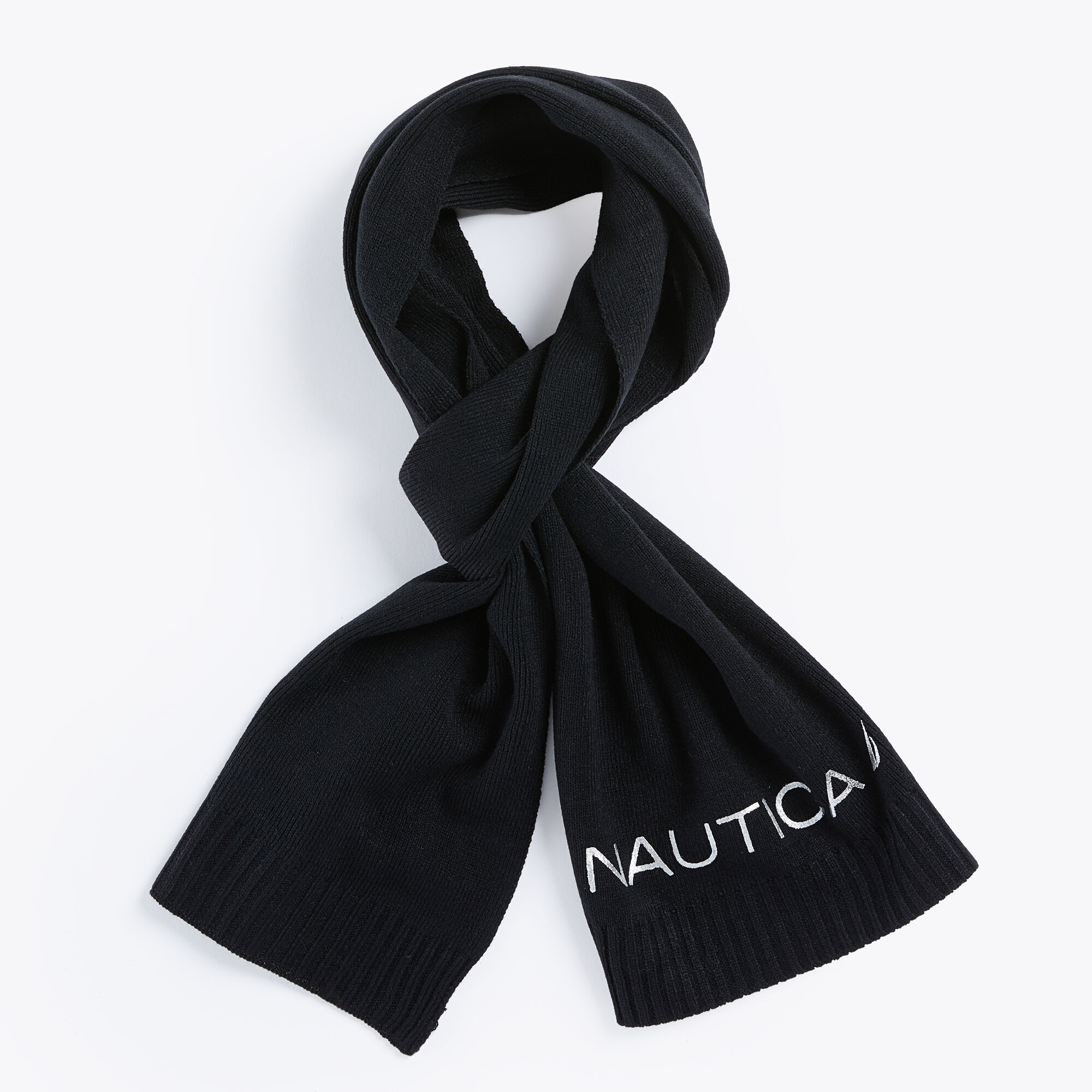 METALLIC FOIL LOGO SCARF,Black,large