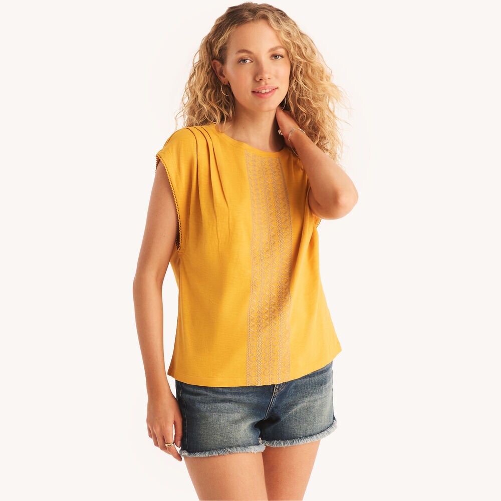 Embroidered Crewneck Top,Nautica Yellow,large