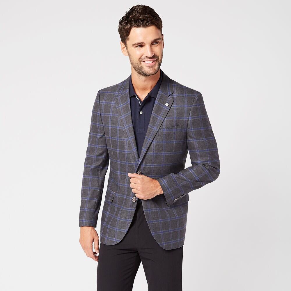 STRETCH PLAID BLAZER IN DARK GREY,Grey Carbon,large