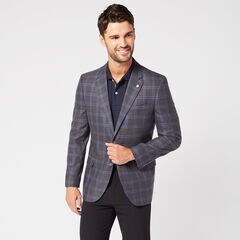 STRETCH PLAID BLAZER IN DARK GREY,Grey Carbon,large