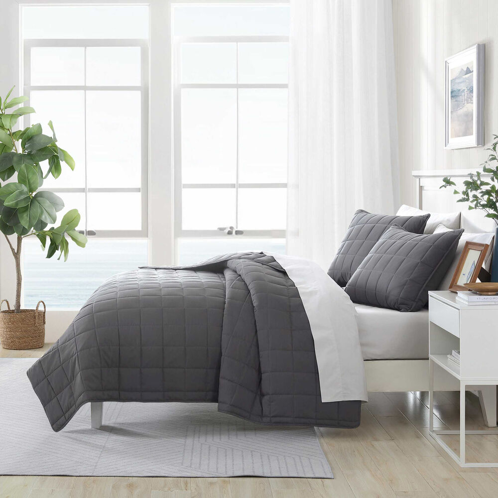 Brushed Micro Jersey Grey King Quilt-Sham Set,Mist Heather,large
