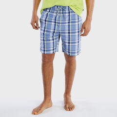PLAID WOVEN SLEEP SHORTS,Riviera Blue,large