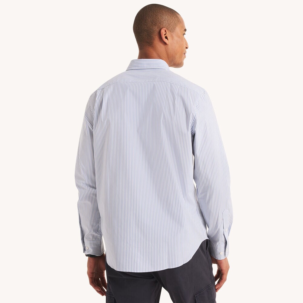 Classic Fit Wrinkle-Resistant Striped Shirt,Bright White,large