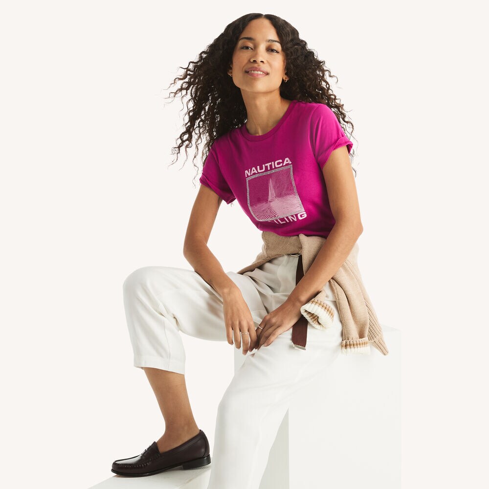 Rhinestone Sailing Graphic T-Shirt,Fancytail Fuschia,large