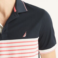 Navtech Classic Fit Striped Polo,Stellar Blue Heather,large