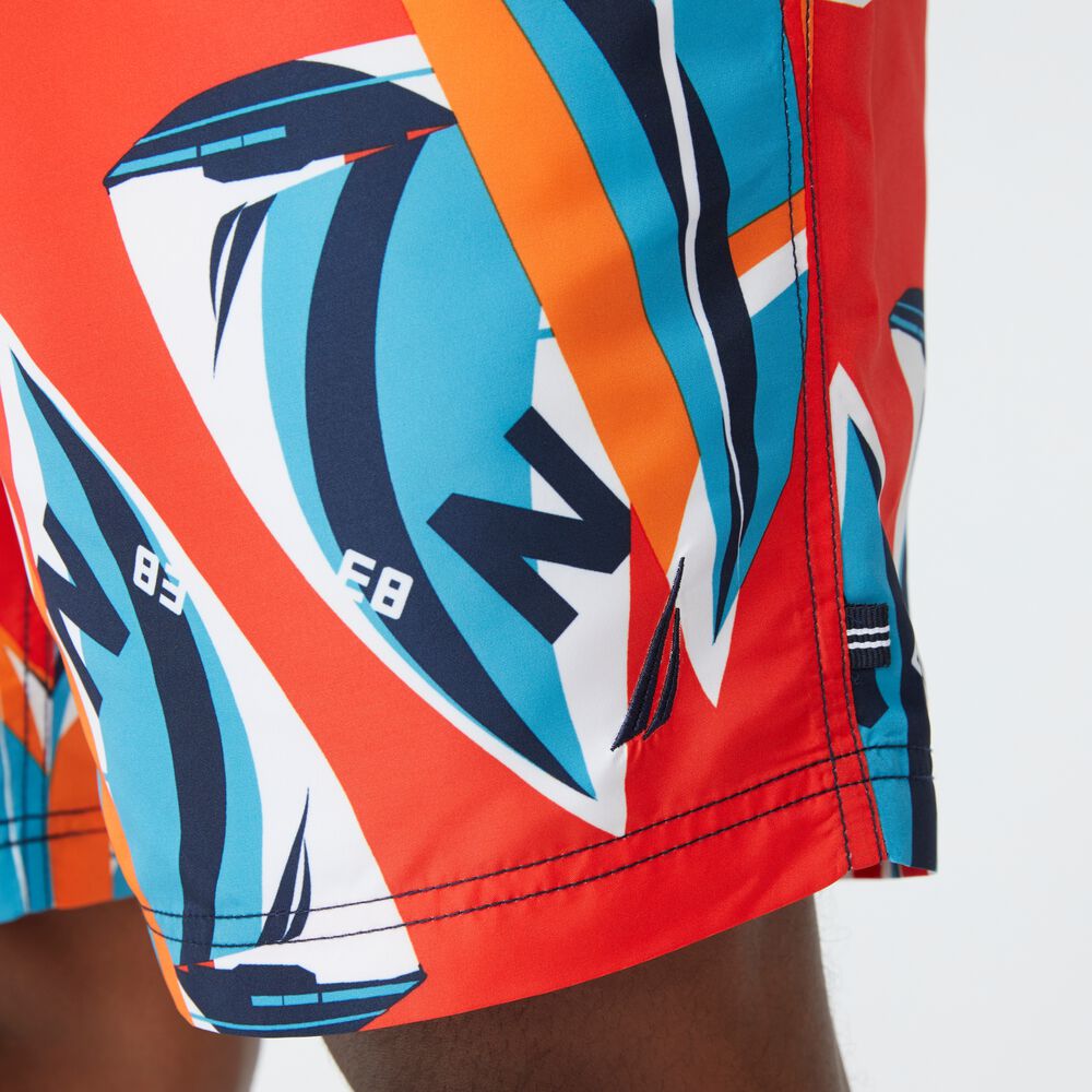 8" SAILBOAT PRINT SWIM,Orange Poppy,large