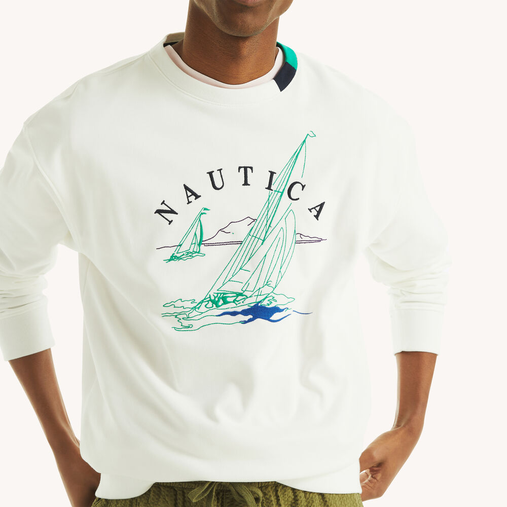 Boat Embroidered Sweatshirt,Sail White,large