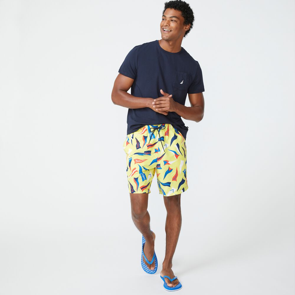 8" FLAG PRINT SWIM,Blazing Yellow,large