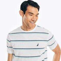 SUSTAINABLY CRAFTED STRIPED T-SHIRT,Bright White,large