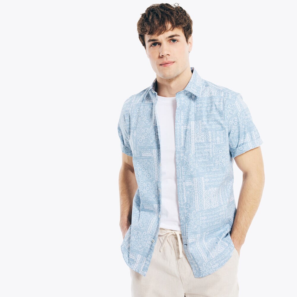 PRINTED POPLIN SHORT-SLEEVE SHIRT,Noon Blue,large