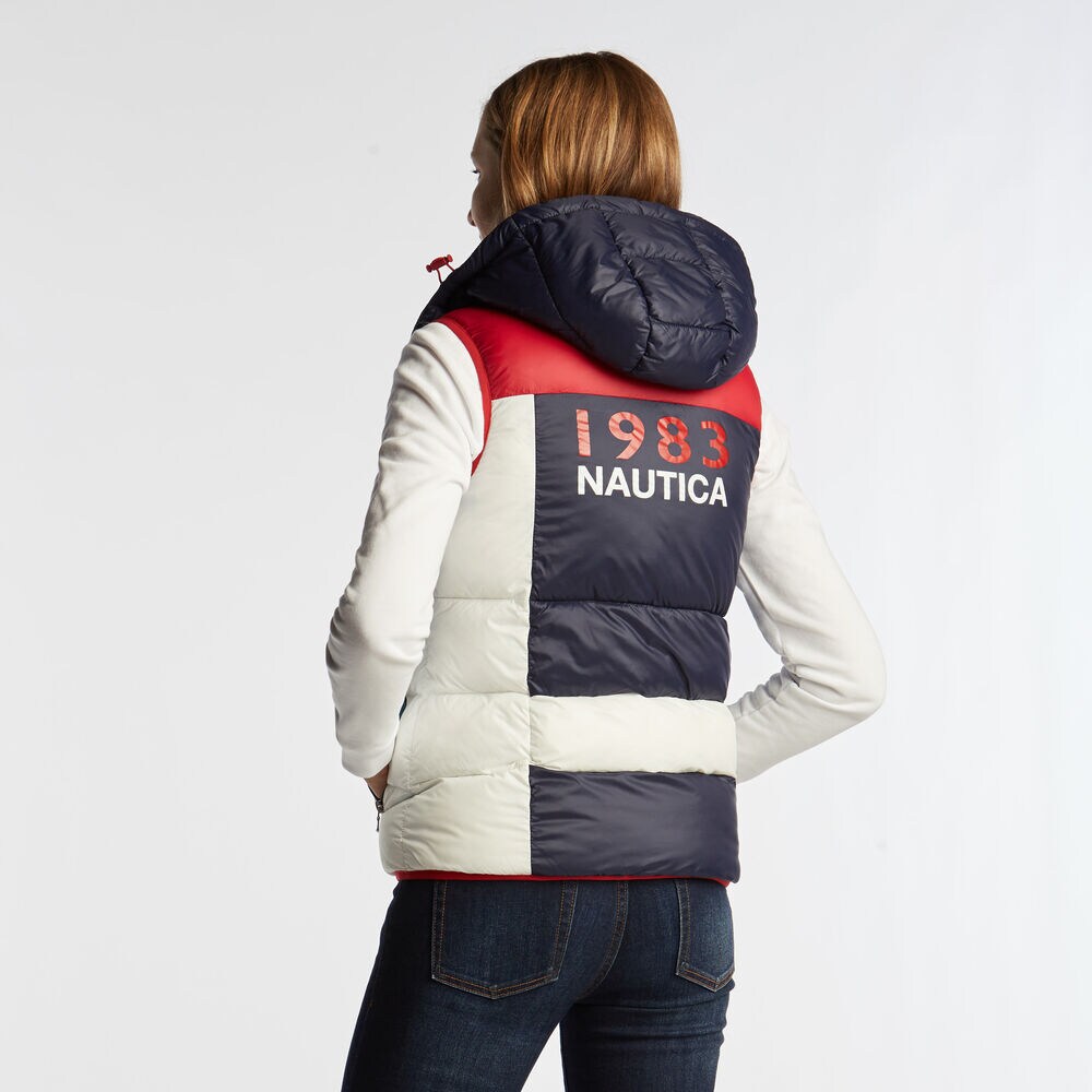 COLORBLOCK LOGO HOODED VEST,Stellar Blue Heather,large