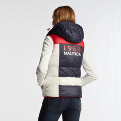 COLORBLOCK LOGO HOODED VEST,Stellar Blue Heather,large
