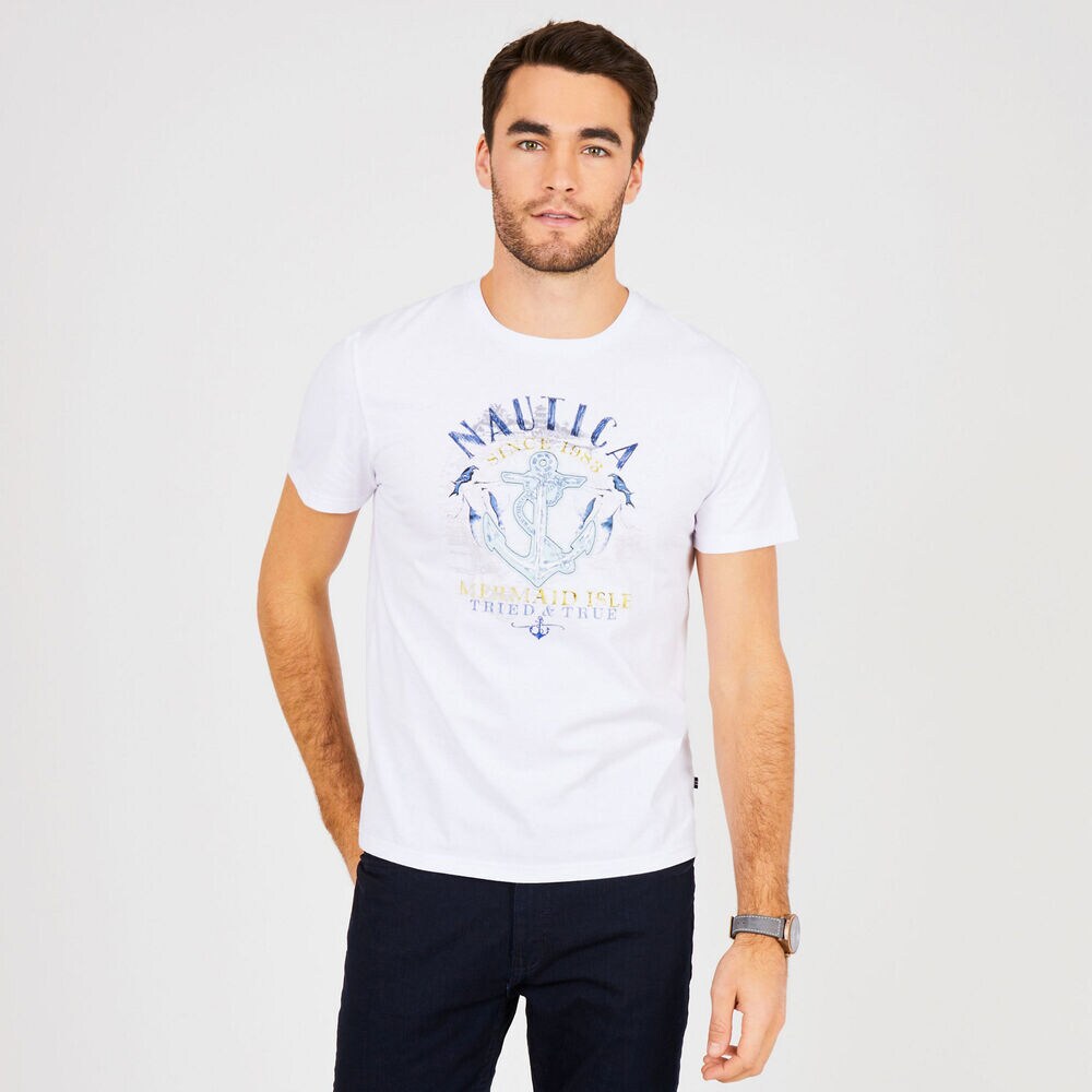 Mermaid Isle Crewneck T-Shirt,Bright White,large