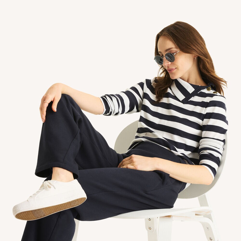 Striped Turtle-Neck Top,Bolt Blue,large