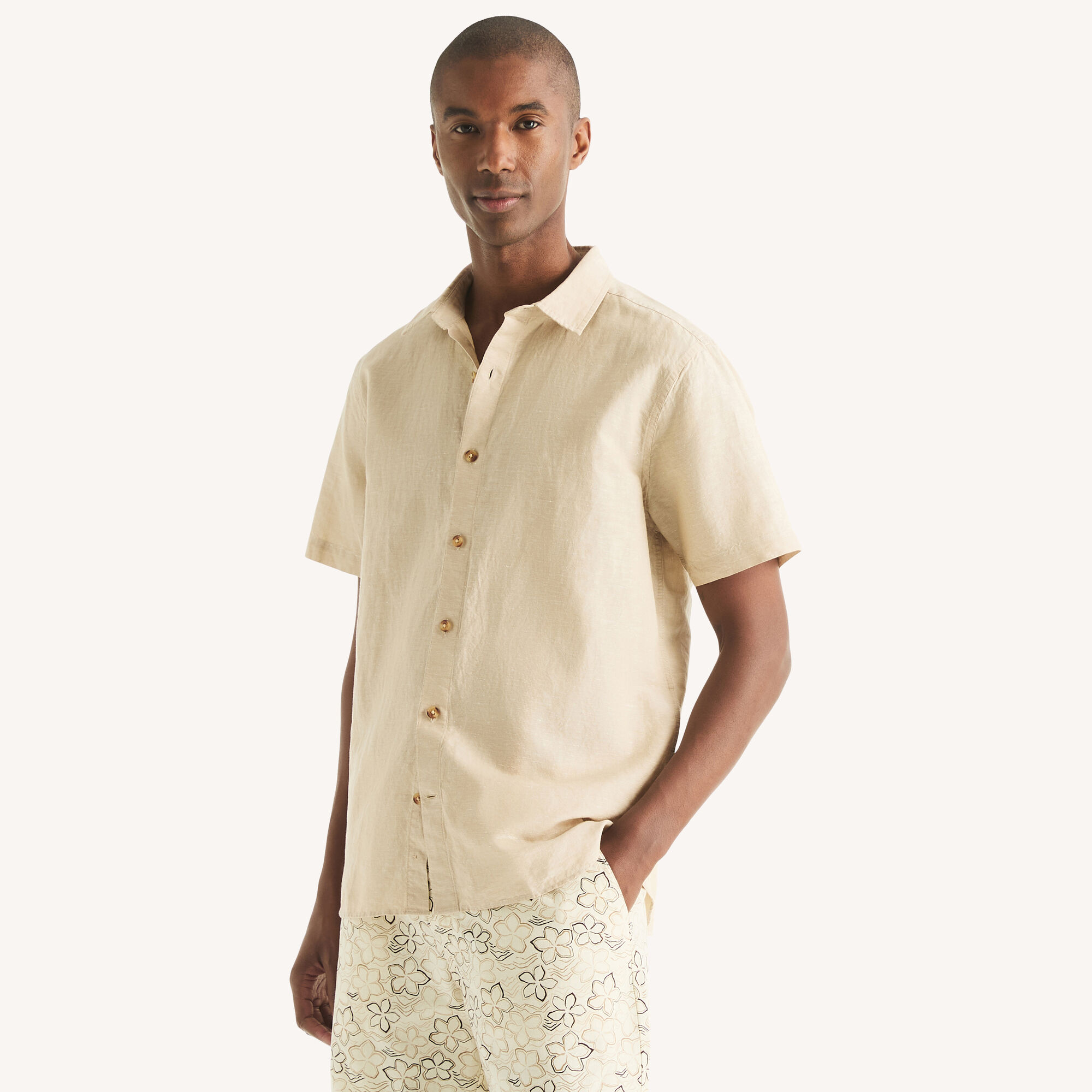 Linen Short-Sleeve Shirt,Tuscany Tan,large