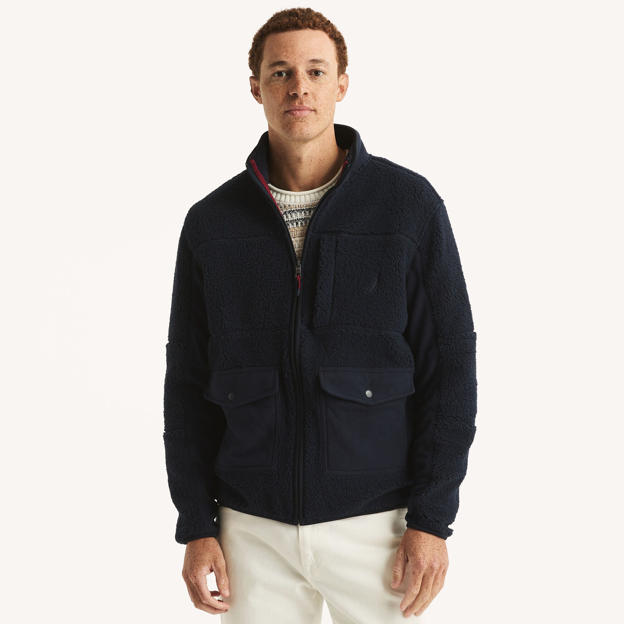 Faux Shearling Zip-Up Nautex Fleece,Stellar Blue Heather,large