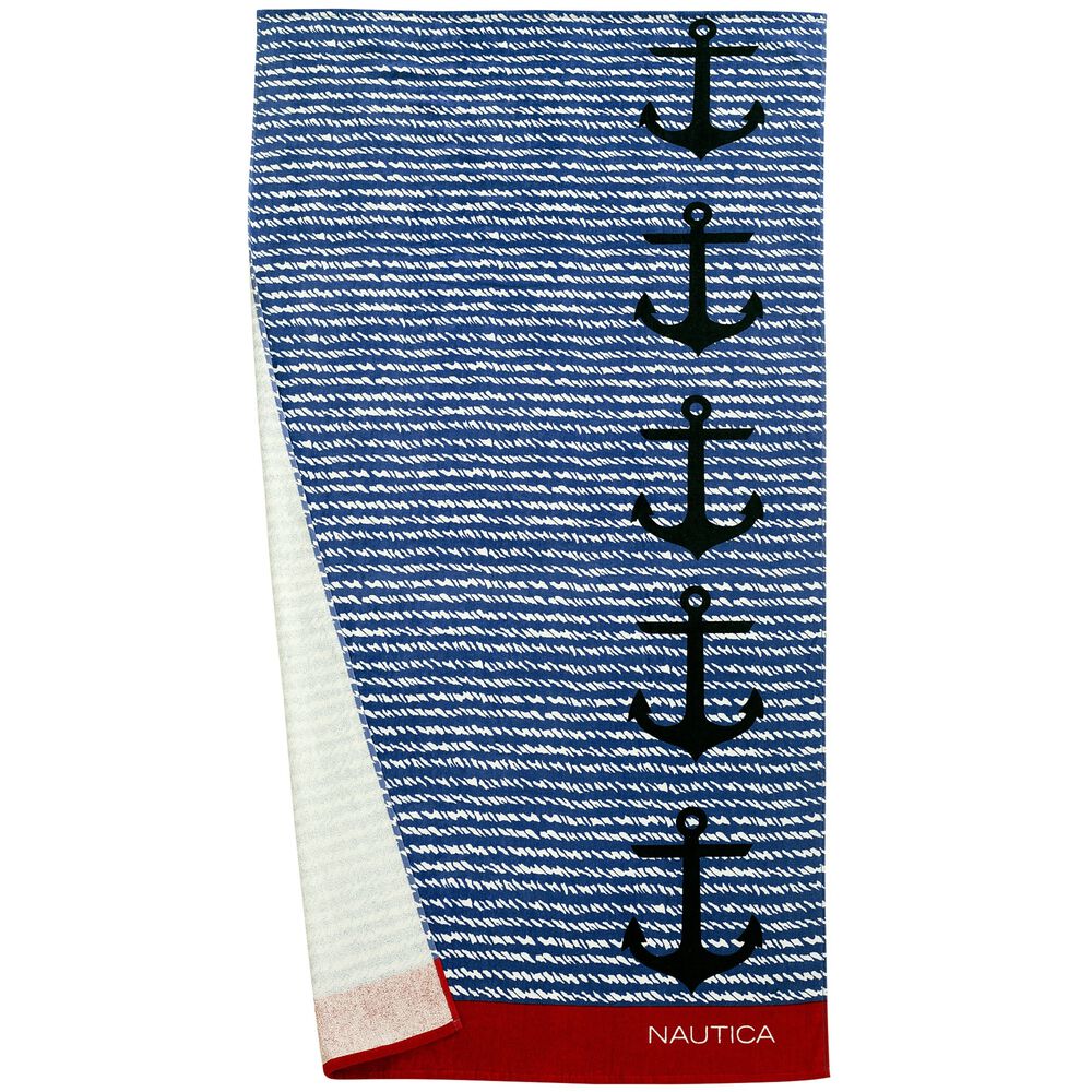 ANCHOR PRINT STRIPE BEACH TOWEL,Ice Blue,large