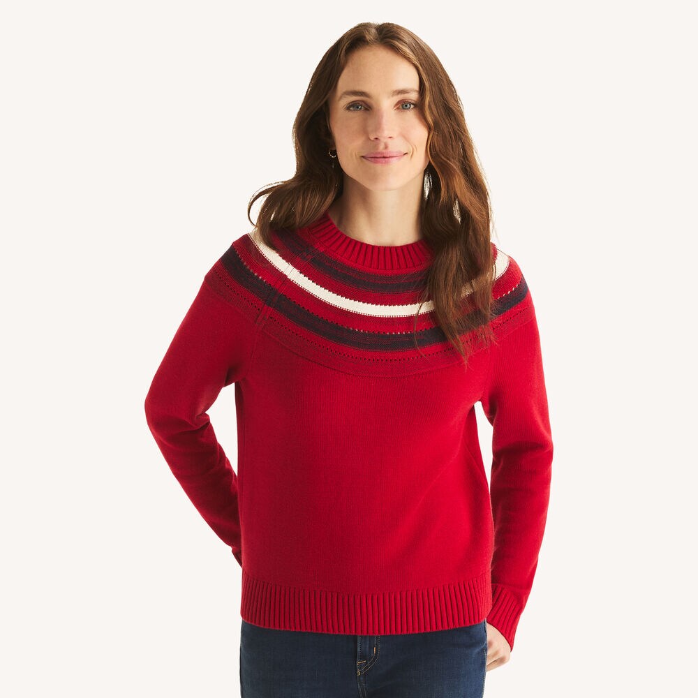 Striped Crewneck Sweater,Classic Red,large