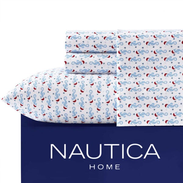 Holiday Seahorse Blue King Sheet Set