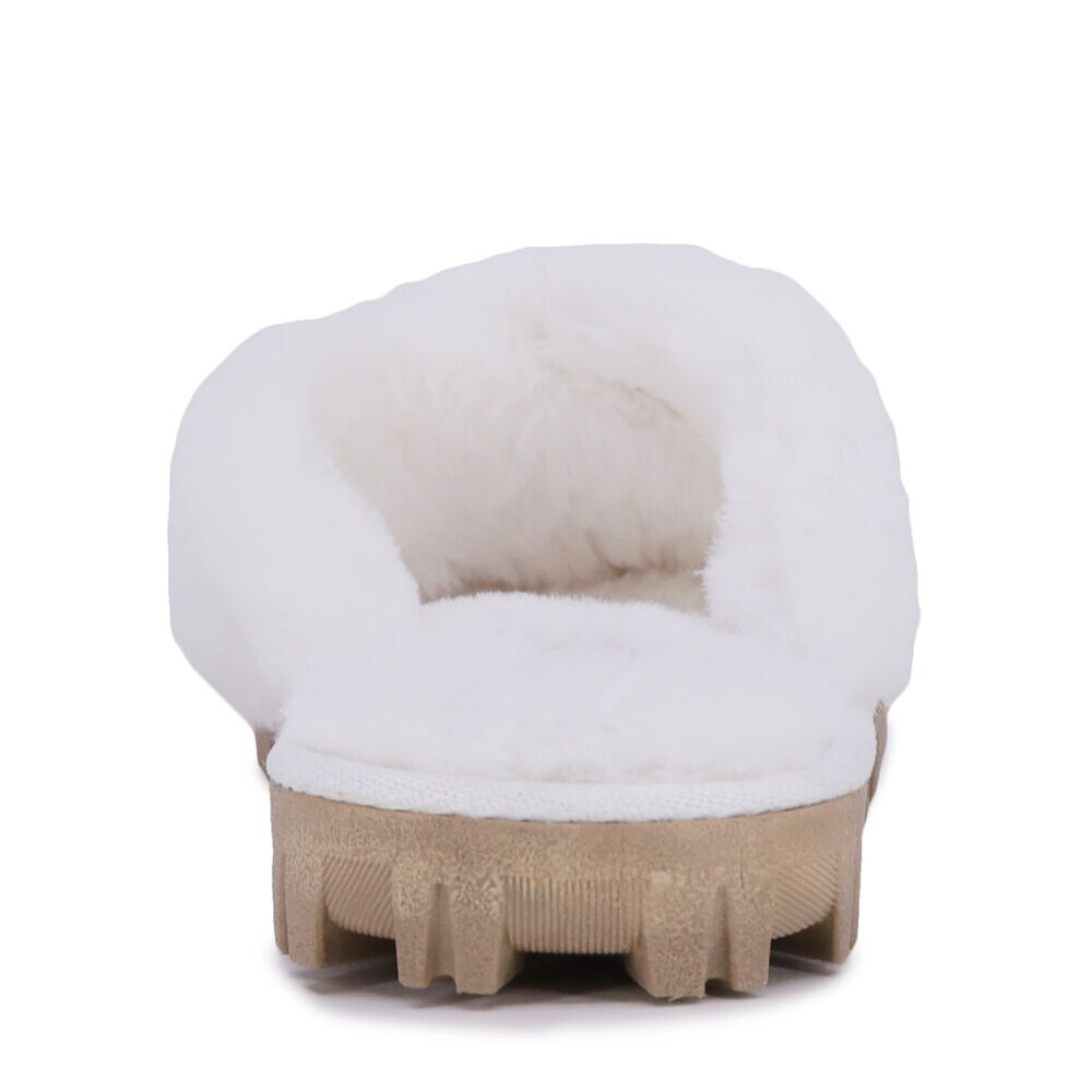 FAUX-FUR CRISSCROSS SLIDE SANDAL,Bright White,large