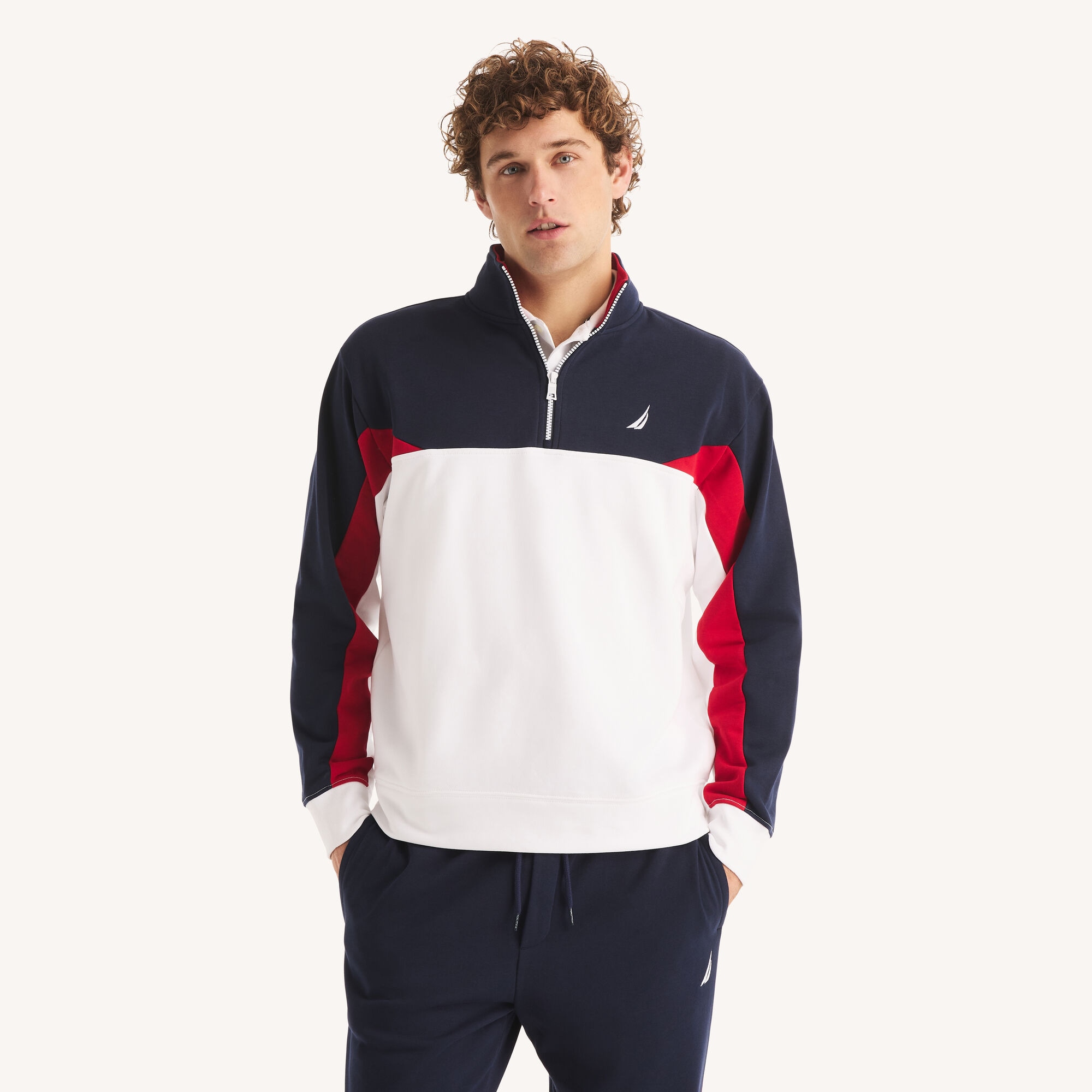 Quarter-Zip Colorblock Sweatshirt,Stellar Blue Heather,large