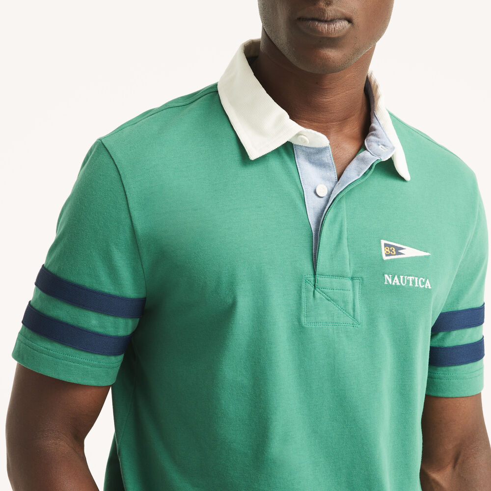Classic Fit Striped Rugby Polo,Nile,large