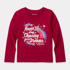 LITTLE GIRLS' GLITTER GRAPHIC LONG SLEEVE T-SHIRT (4-7),Crimson,large