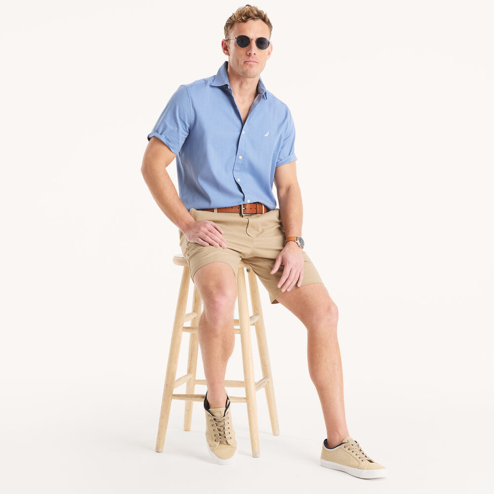 Classic Fit Wrinkle-Resistant Dobby Short-Sleeve Shirt,Dock Blue,large
