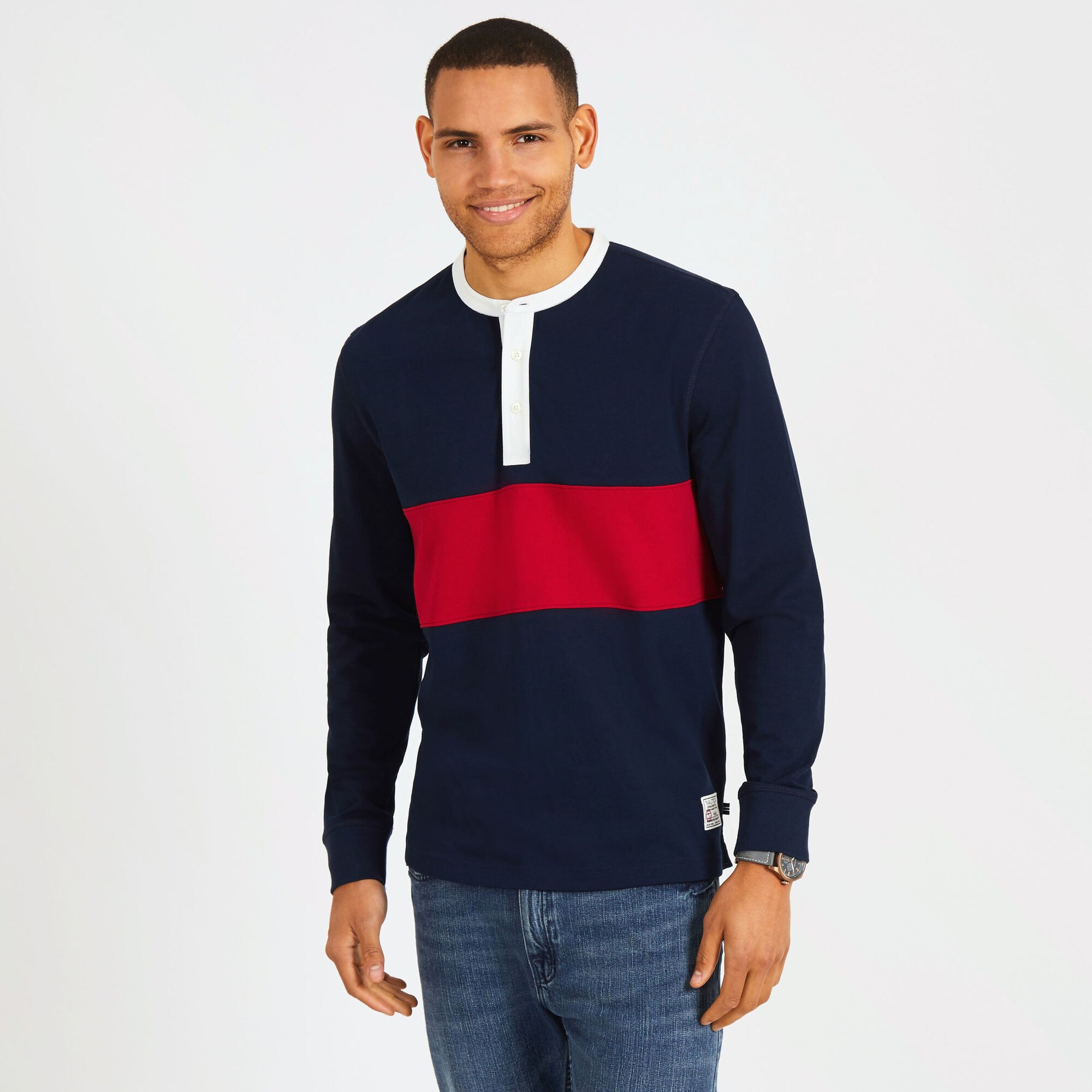 BIG & TALL COLORBLOCK HENLEY,Navy,large