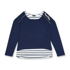 Girls' Metallic Logo Layered Top (7-16),Navy,large