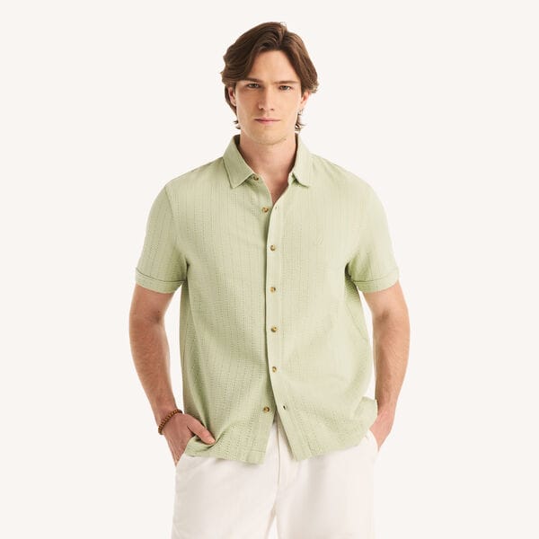 Classic Fit Seersucker Button-Front Polo
