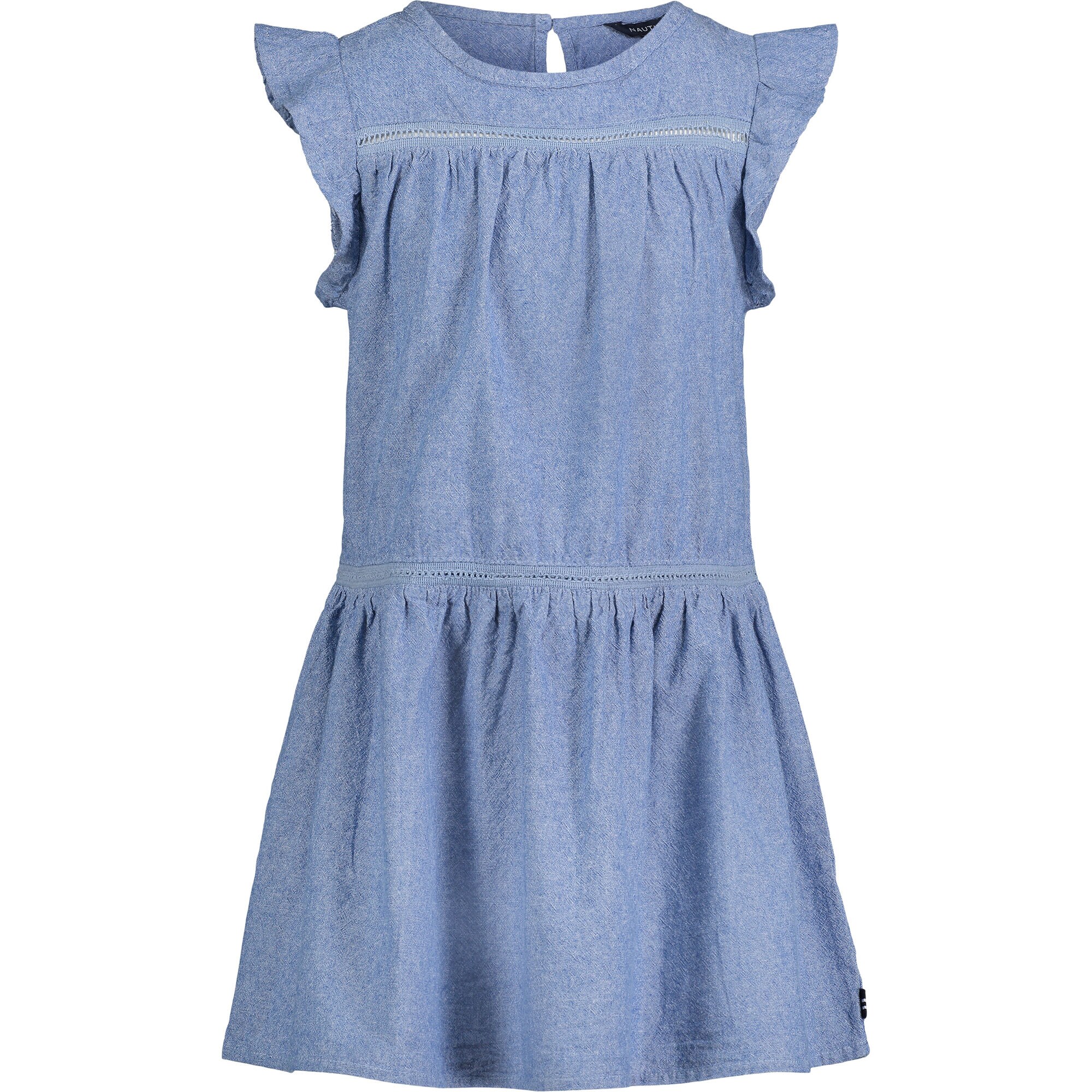 LITTLE GIRLS' FLUTTER-SLEEVE CHAMBRAY DRESS (4-6x),Light Tide Water Wash,large
