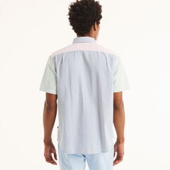 Seersucker Striped Short-Sleeve Shirt,Light Tide Water Wash,large