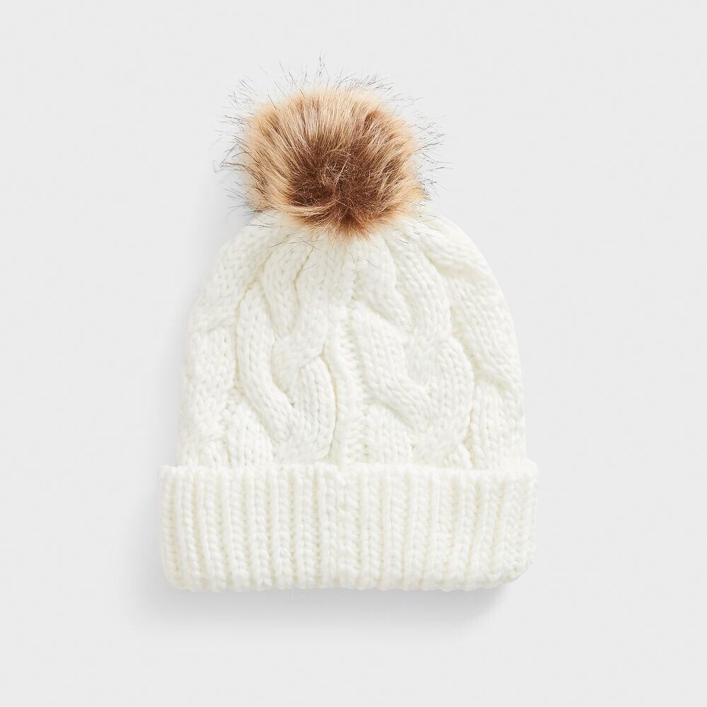 CABLE-KNIT POM-POM BEANIE,Marshmallow,large