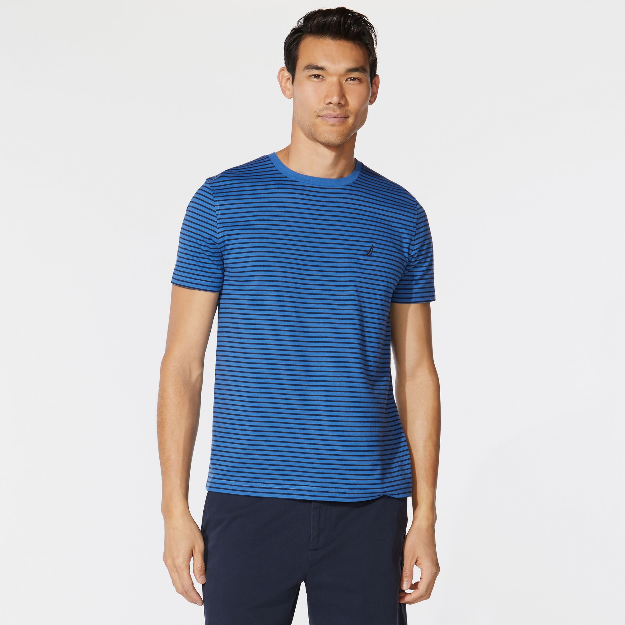 STRIPED CREWNECK T-SHIRT,Nite Sea Heather,large