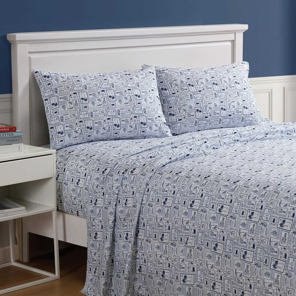 Beach Collage Blue Queen Sheet Set
