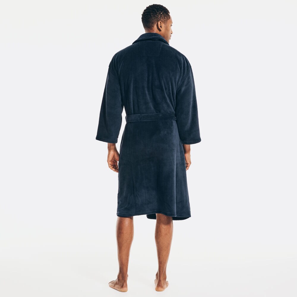 Plush Shawl Collar Robe,Navy,large