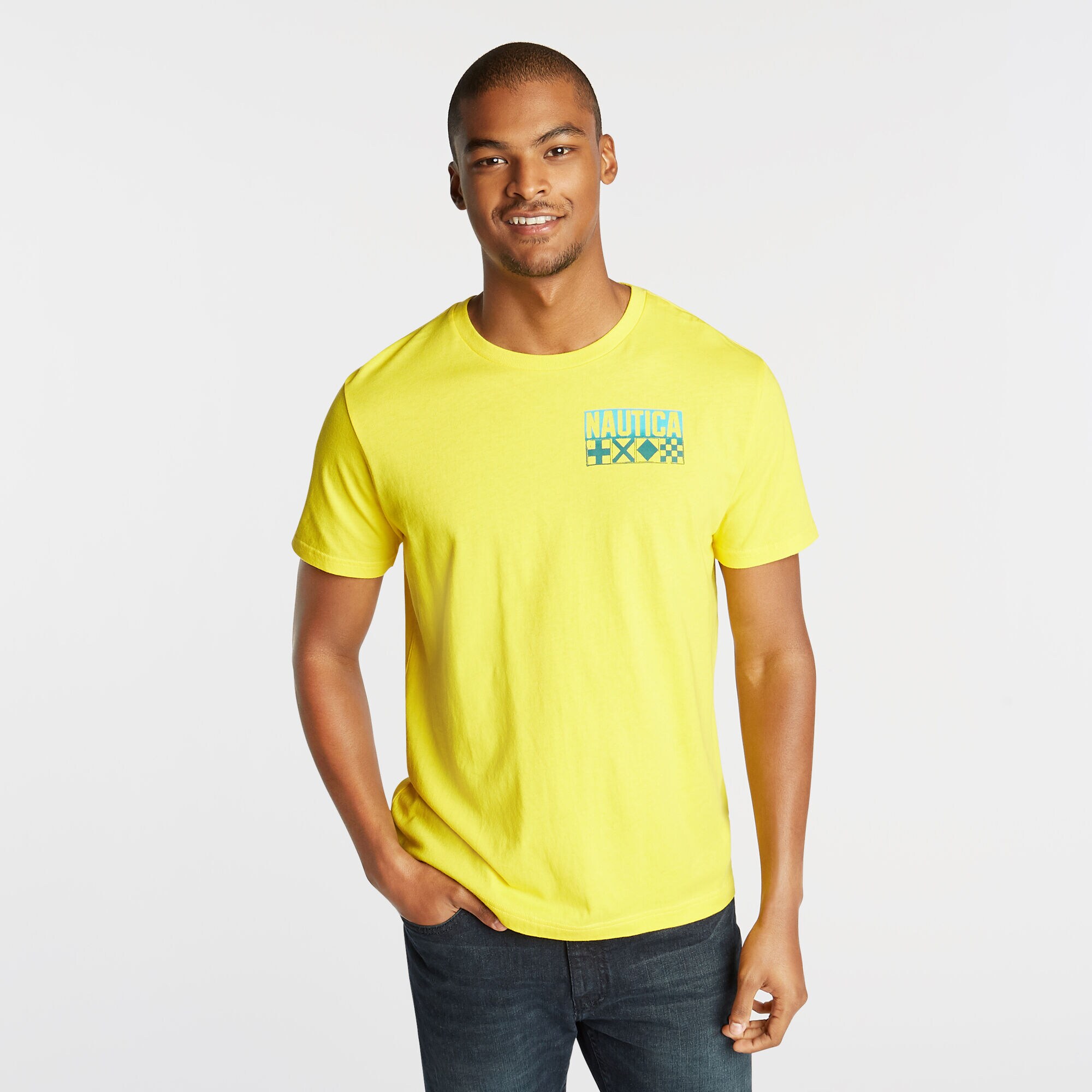 FLAG BOARDER GRAPHIC T-SHIRT,Yellow Zest,large