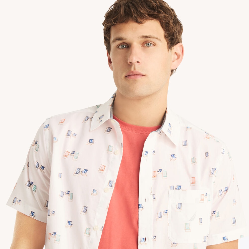 Printed Short-Sleeve Shirt,Bright White,large