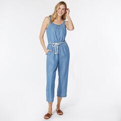 NAUTICA JEANS CO. TIE BELT DENIM JUMPSUIT,Distressed Blue Wash,large