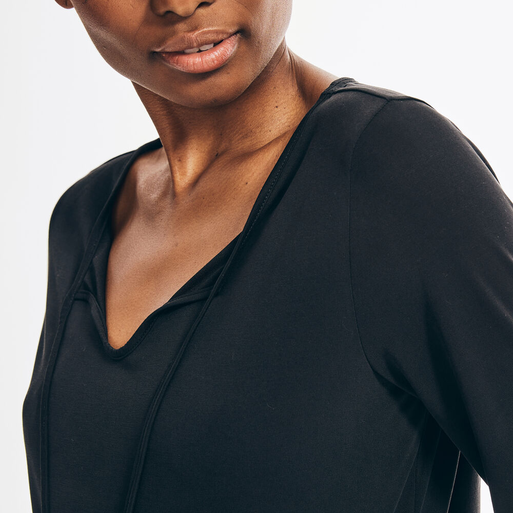 SUSTAINABLY CRAFTED TIE-NECK TOP,True Black,large