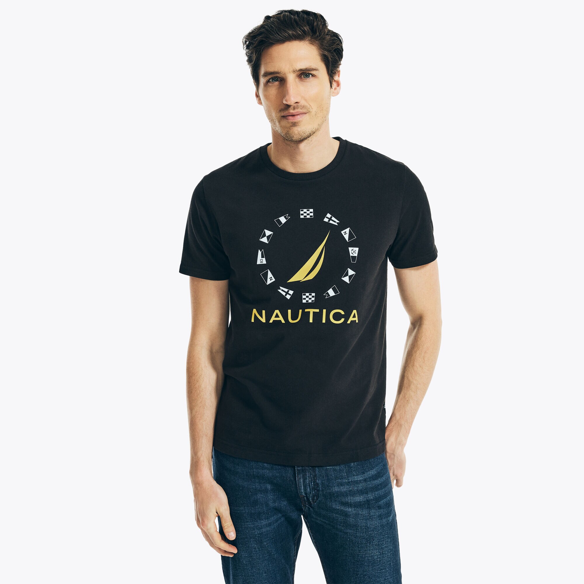 SUSTAINABLY CRAFTED FLAG GRAPHIC T-SHIRT,True Black,large