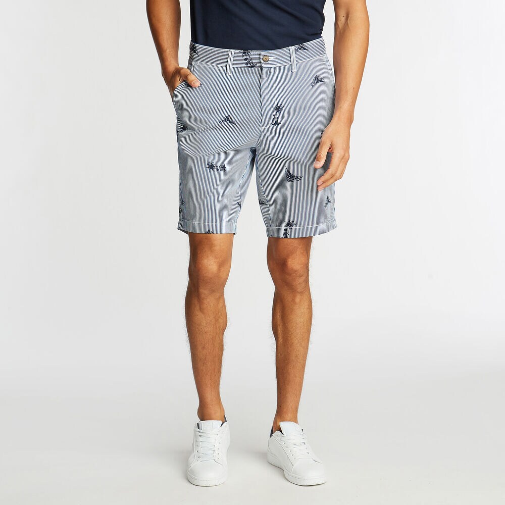 8.5" SLIM FIT SHORT IN PRINTED STRIPE   ,Navy,large