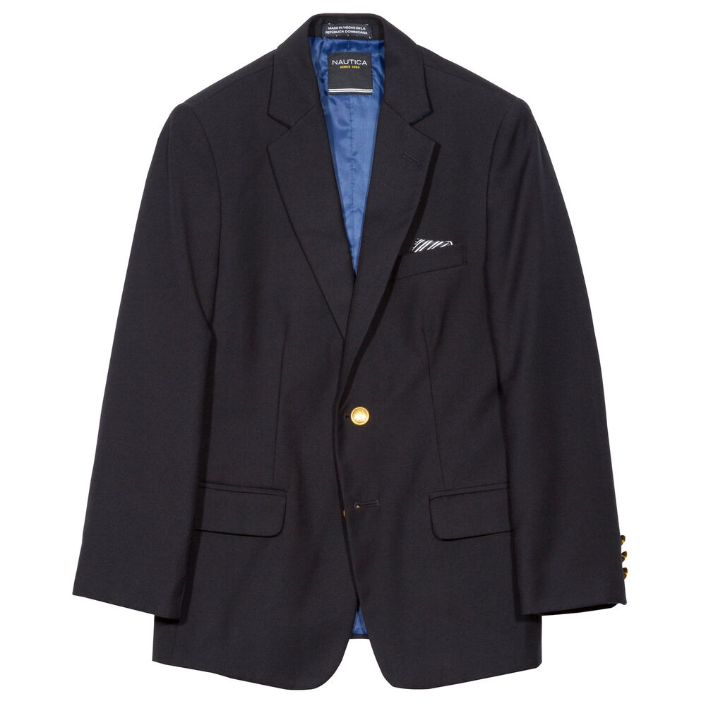 Boys' Brass Button Blazer (8-16),Sapphire/Pitch Yellow,large