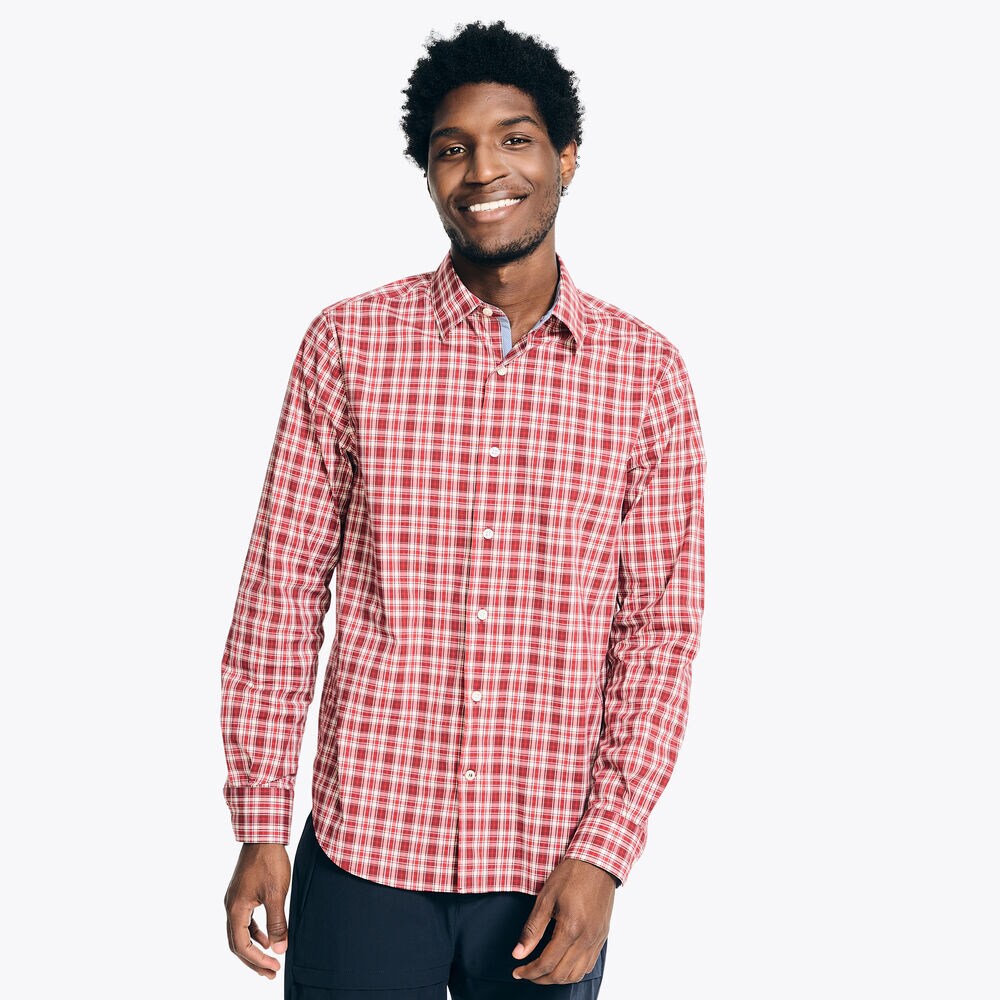 Navtech Trim Fit Plaid Shirt,Flamingo,large