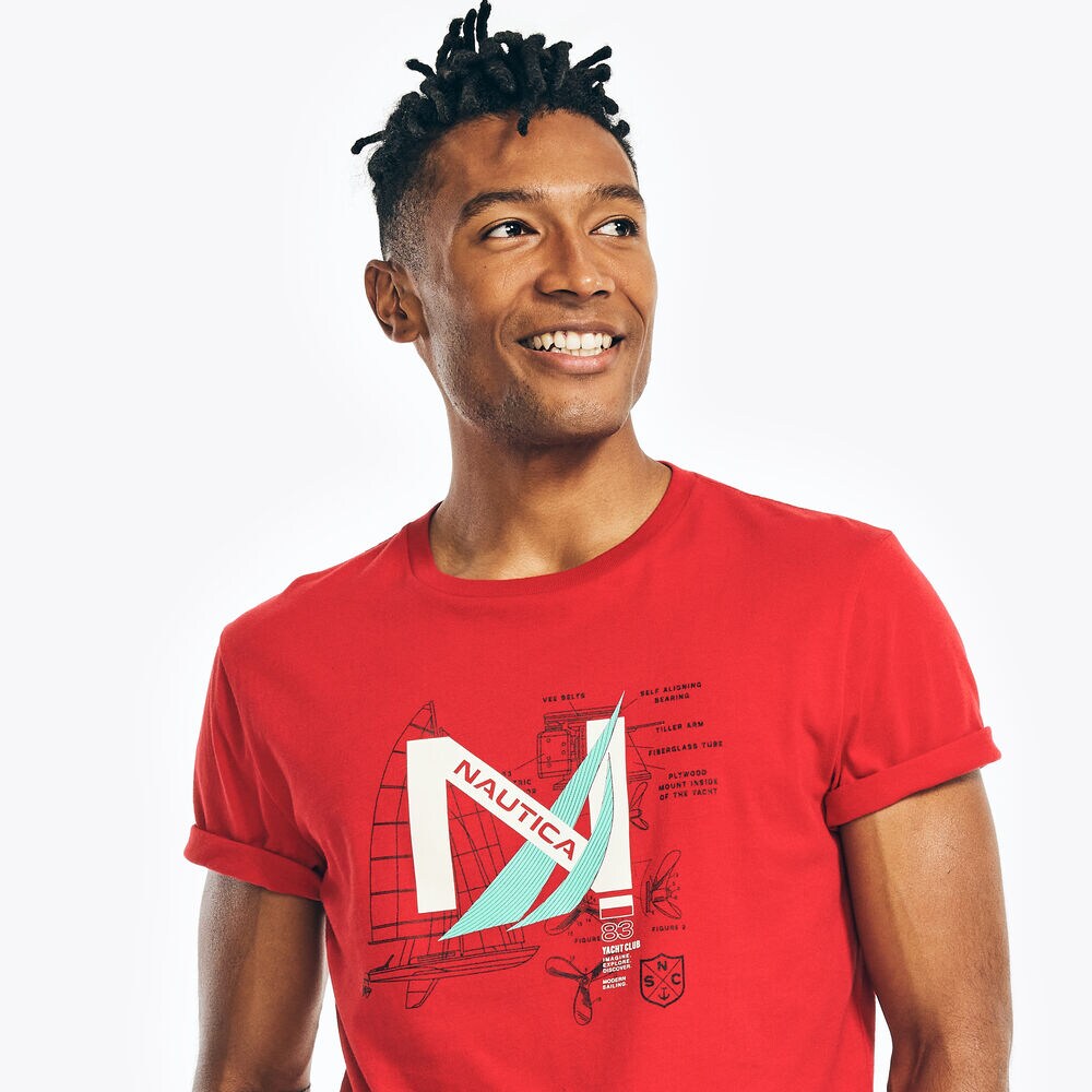 SUSTAINABLY CRAFTED YACHT LOGO GRAPHIC T-SHIRT,Nautica Red,large