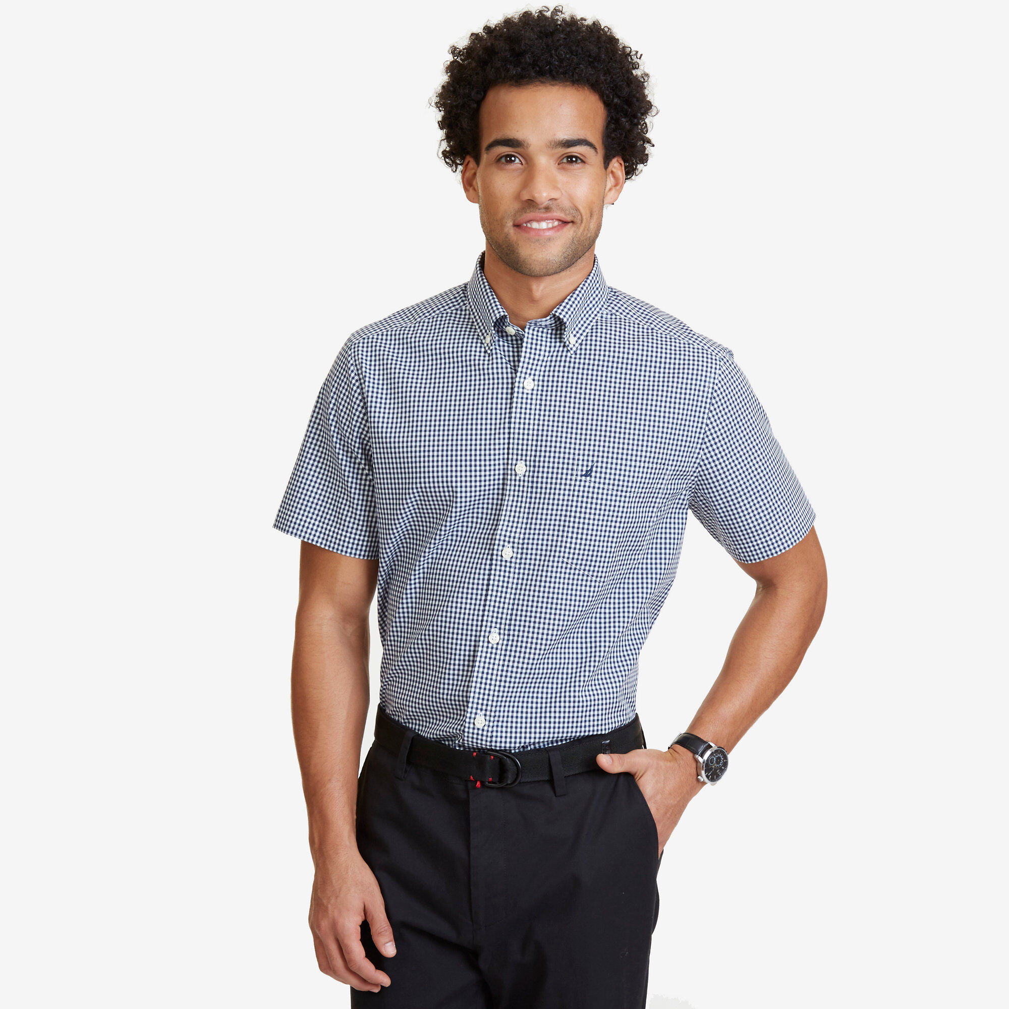 Gingham Classic Fit Button-Down Shirt,J Navy,large