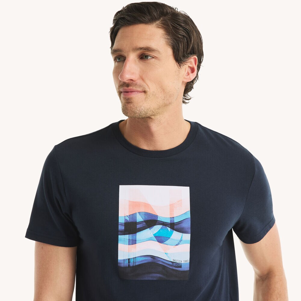 Summer Waves Graphic T-Shirt,Navy,large