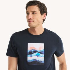 Summer Waves Graphic T-Shirt,Navy,large