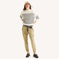 Striped Mock-Neck Sweater,Sail White,large